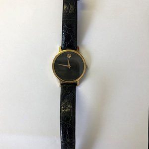 MOVADO Museum Black Dial Black Leather Ladies Watch